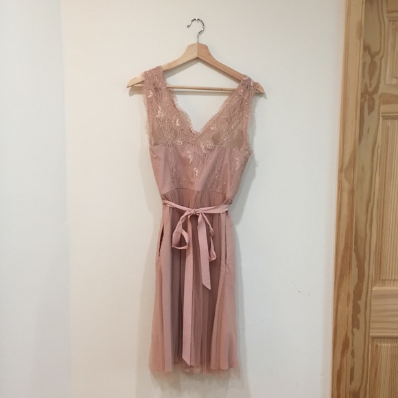 Anthropologie Light Pink Lace Bridesmaid Dress - Picture 3 of 4